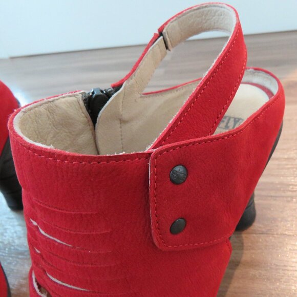 FLY LONDON Amid Suede Peep Toe Perforated Sandals in Red - Size US 10 - 10.5 - Picture 8 of 14